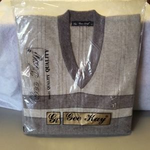 Men's v-neck sweaters by Gee Kay - 2 large, 1 extra large. Tan and Taupe.